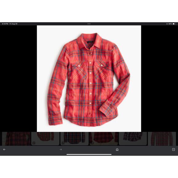 J. Crew Boy Fit Shirt Red Scotch Tartan Plaid Button Up Down Top Western sz 8 - Picture 8 of 11